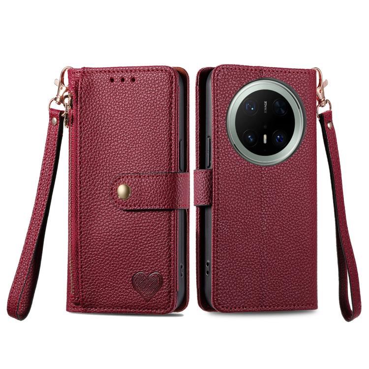 For Huawei Mate 70 Pro+ Love Zipper Lanyard Leather Phone Case