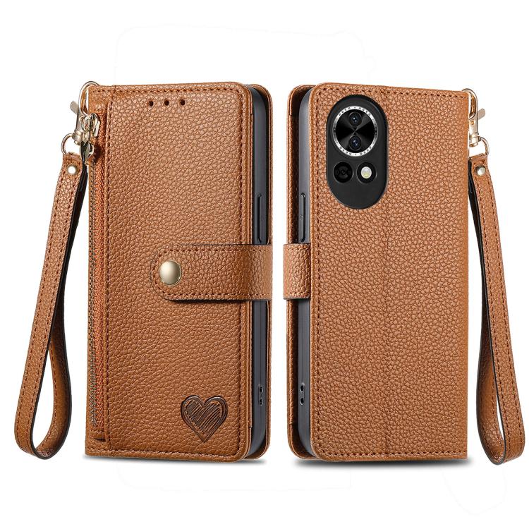 For Huawei nova 13 Love Zipper Lanyard Leather Phone Case