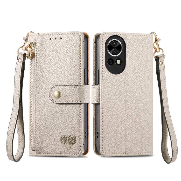 For Huawei nova 13 Love Zipper Lanyard Leather Phone Case