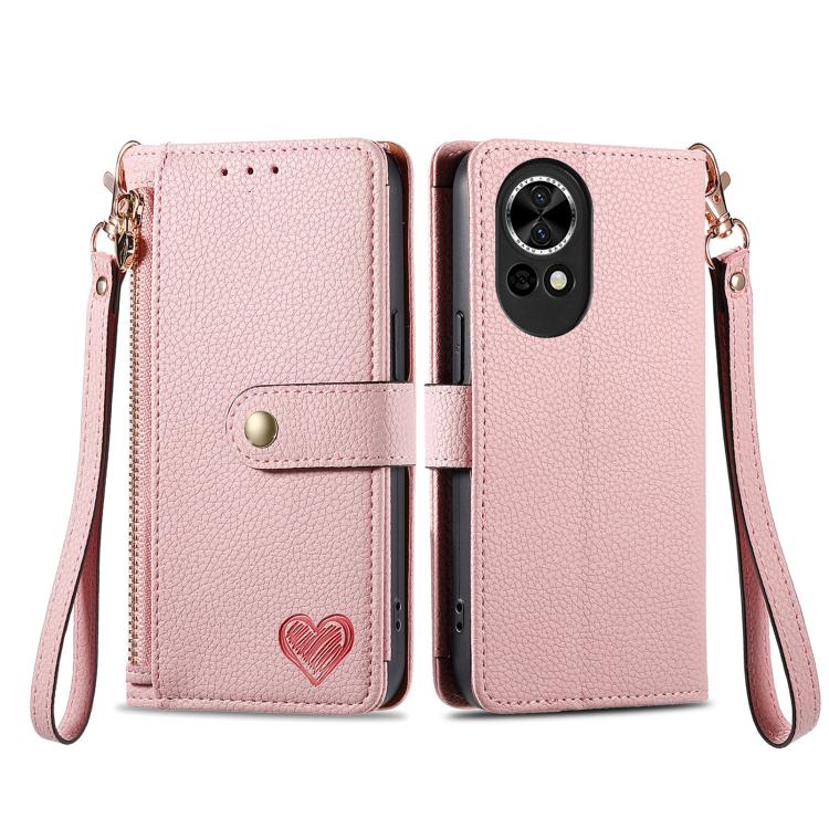For Huawei nova 13 Love Zipper Lanyard Leather Phone Case