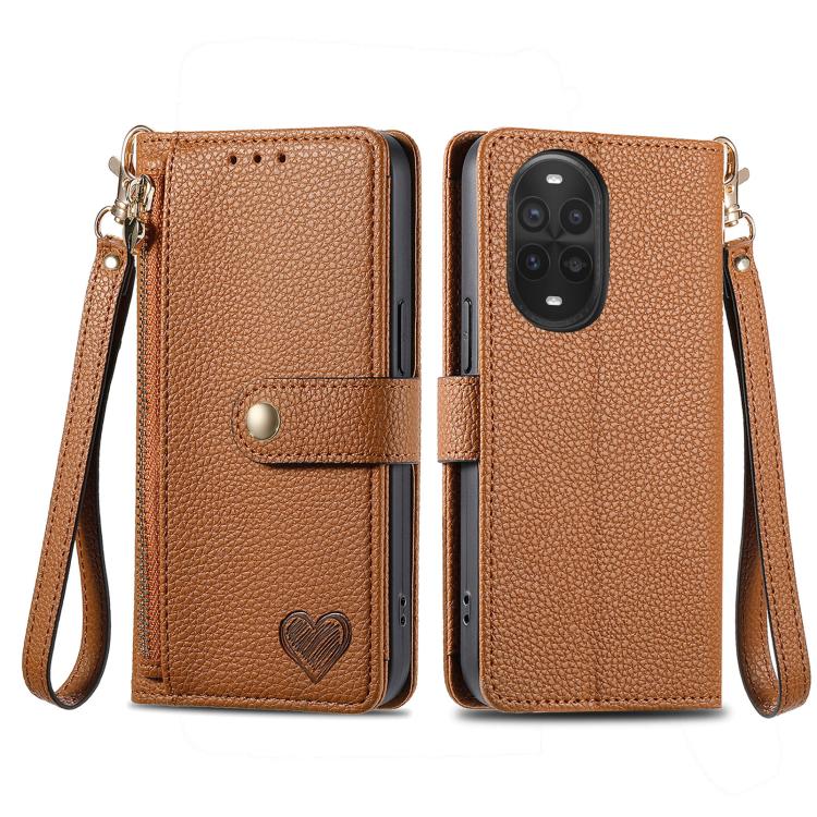 For Huawei nova 13 Pro Love Zipper Lanyard Leather Phone Case