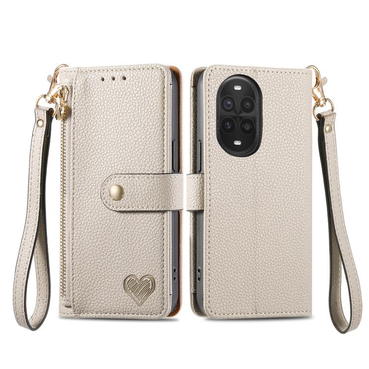 For Huawei nova 13 Pro Love Zipper Lanyard Leather Phone Case