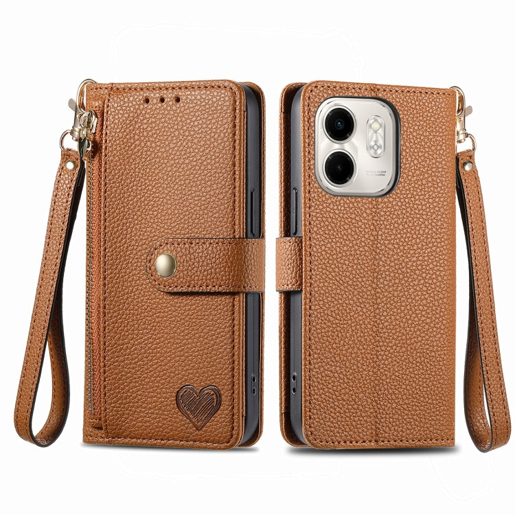 For Infinix Smart 9 Love Zipper Lanyard Leather Phone Case