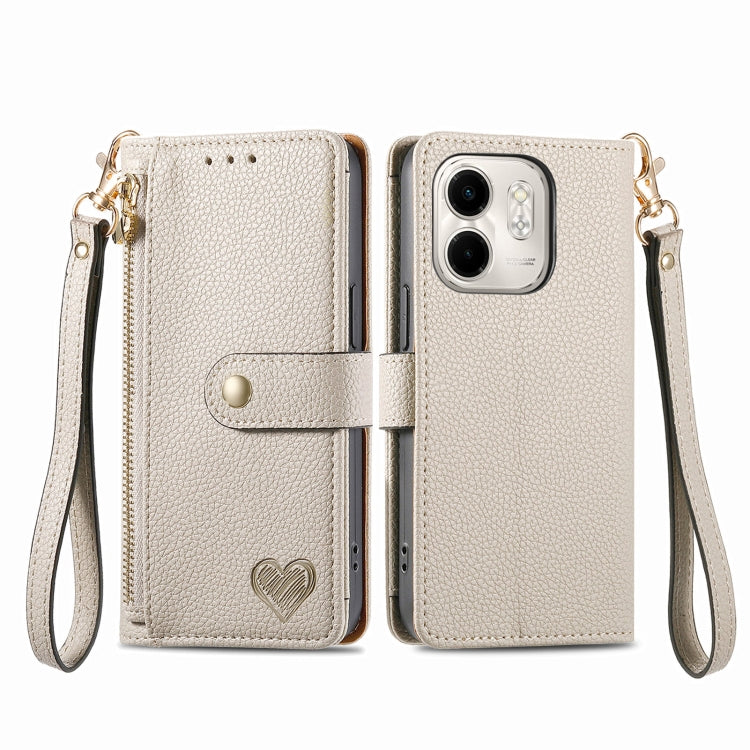 For Infinix Smart 9 Love Zipper Lanyard Leather Phone Case