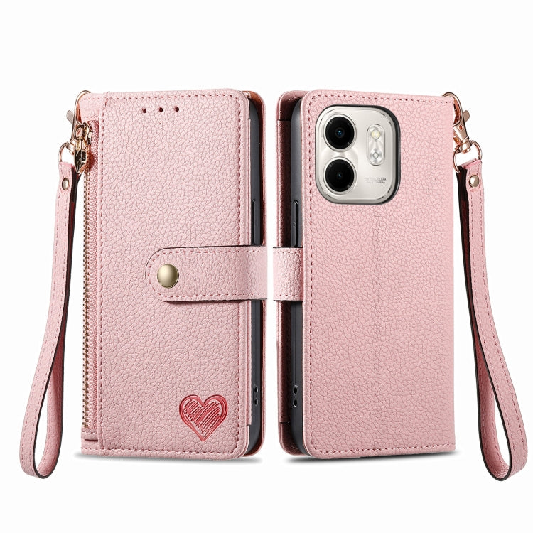 For Infinix Smart 9 Love Zipper Lanyard Leather Phone Case
