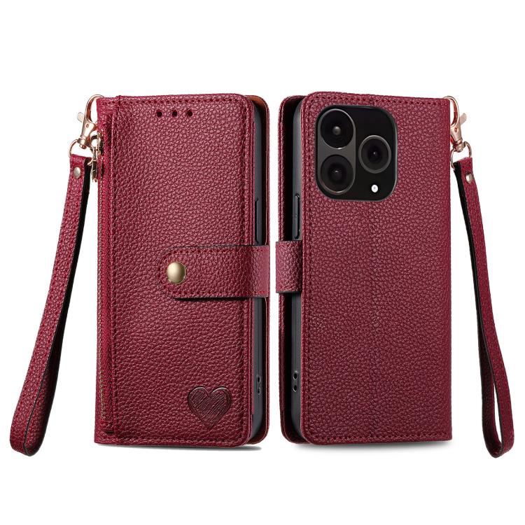For OnePlus 15 Love Zipper Lanyard Leather Phone Case