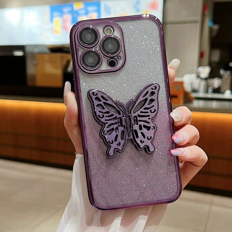 For iPhone 15 Pro Max Electroplated Gradient Glitter 3D Butterfly TPU Phone Case