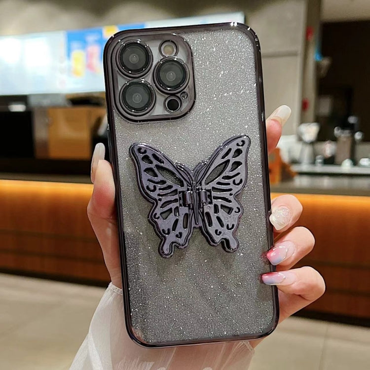 For iPhone 14 Pro Electroplated Gradient Glitter 3D Butterfly TPU Phone Case