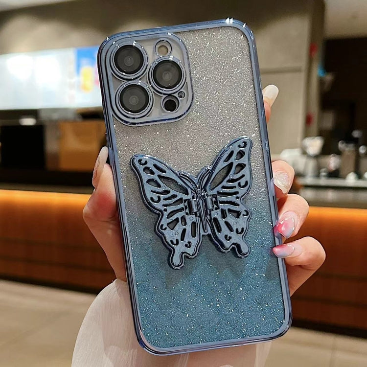 For iPhone 13 Pro Electroplated Gradient Glitter 3D Butterfly TPU Phone Case