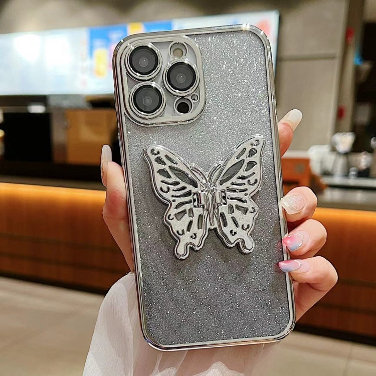 For iPhone 13 Pro Electroplated Gradient Glitter 3D Butterfly TPU Phone Case