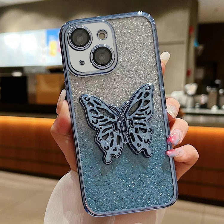 For iPhone 13 Electroplated Gradient Glitter 3D Butterfly TPU Phone Case