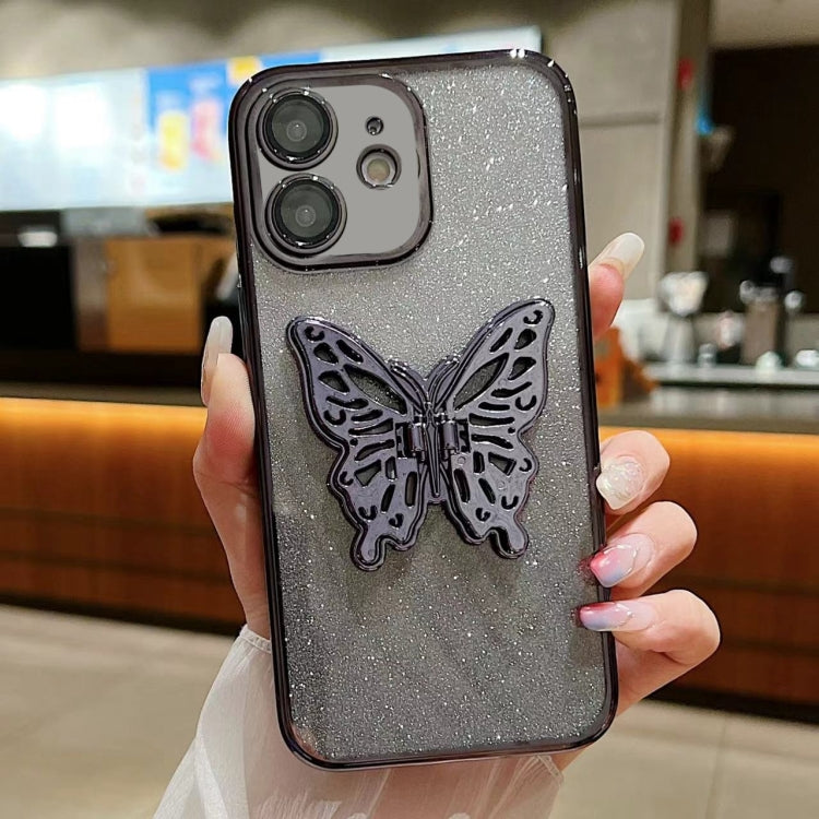 For iPhone 12 Electroplated Gradient Glitter 3D Butterfly TPU Phone Case