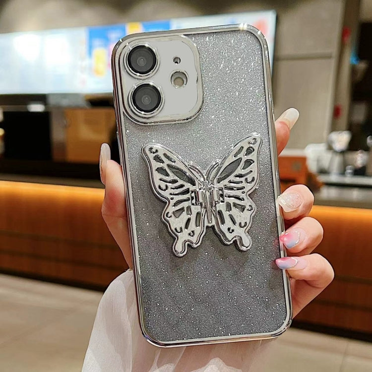 For iPhone 12 Electroplated Gradient Glitter 3D Butterfly TPU Phone Case