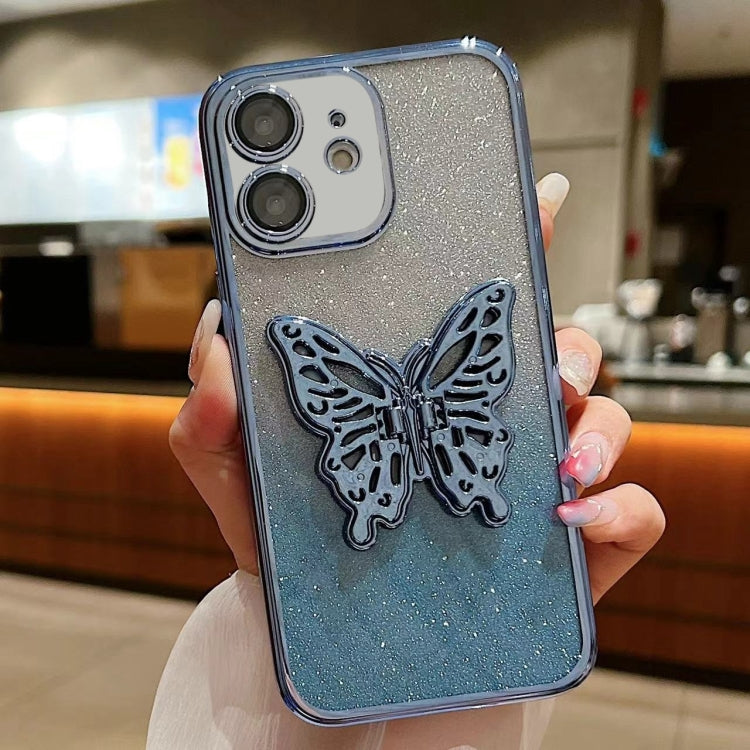 For iPhone 12 mini Electroplated Gradient Glitter 3D Butterfly TPU Phone Case