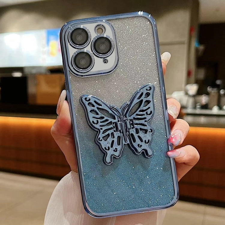 For iPhone 11 Pro Max Electroplated Gradient Glitter 3D Butterfly TPU Phone Case