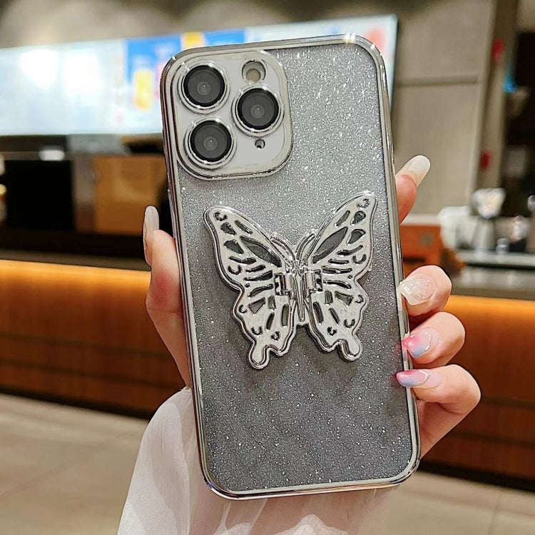 For iPhone 11 Pro Electroplated Gradient Glitter 3D Butterfly TPU Phone Case