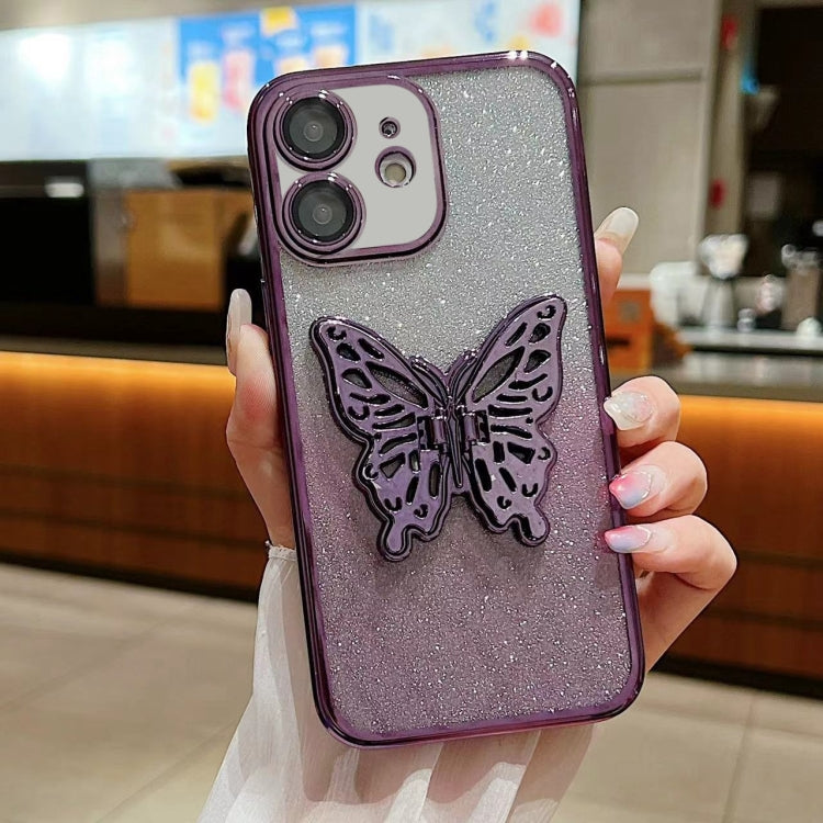 For iPhone 11 Electroplated Gradient Glitter 3D Butterfly TPU Phone Case