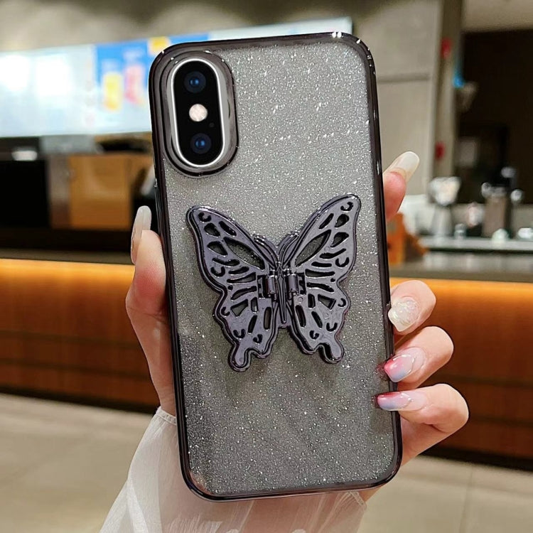 For iPhone XS Max Electroplated Gradient Glitter 3D Butterfly TPU Phone Case