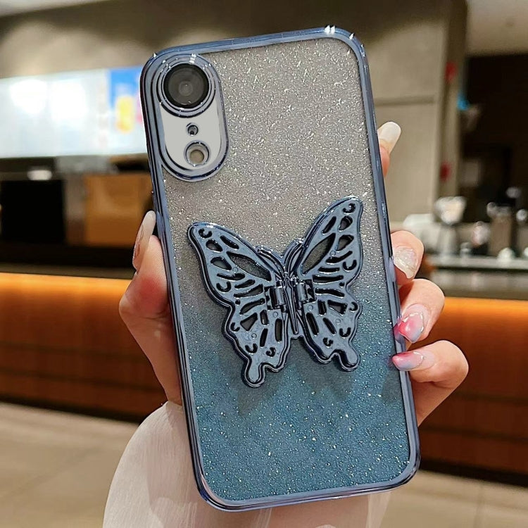 For iPhone XR Electroplated Gradient Glitter 3D Butterfly TPU Phone Case