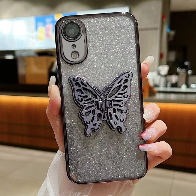 For iPhone XR Electroplated Gradient Glitter 3D Butterfly TPU Phone Case