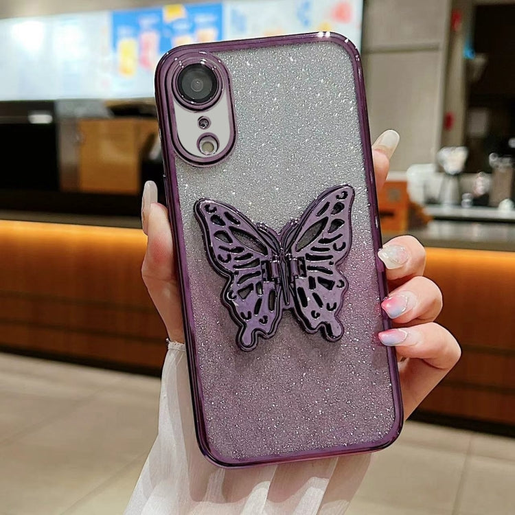 For iPhone XR Electroplated Gradient Glitter 3D Butterfly TPU Phone Case