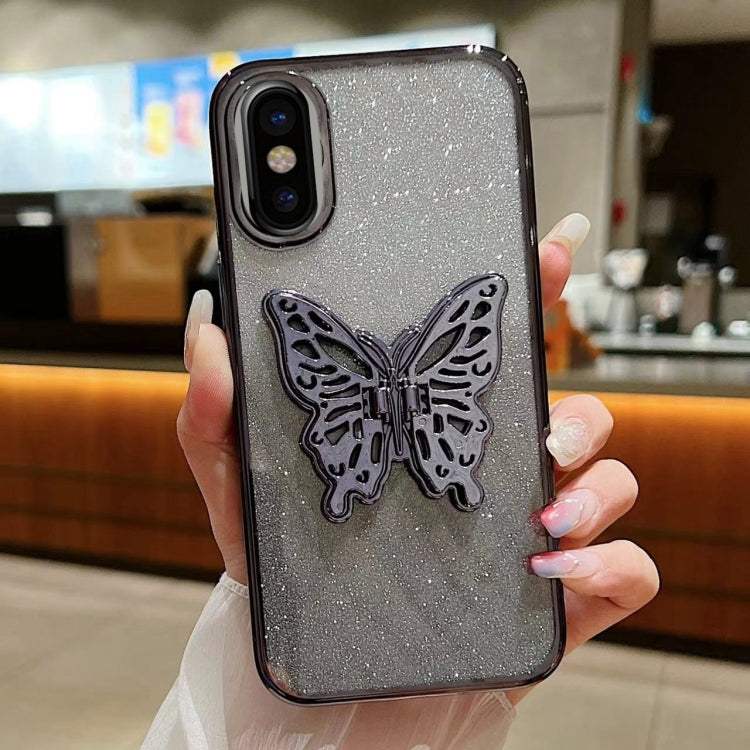 For iPhone X / XS Electroplated Gradient Glitter 3D Butterfly TPU Phone Case
