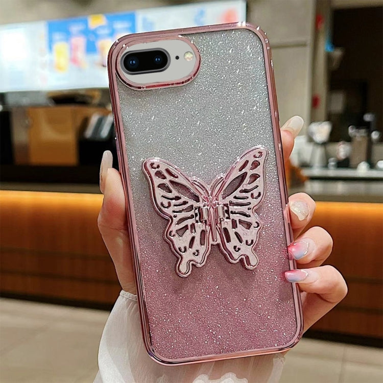 For iPhone 7 Plus / 8 Plus Electroplated Gradient Glitter 3D Butterfly TPU Phone Case - Gradient Pink