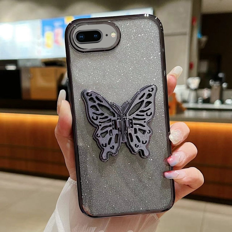 For iPhone 7 Plus / 8 Plus Electroplated Gradient Glitter 3D Butterfly TPU Phone Case