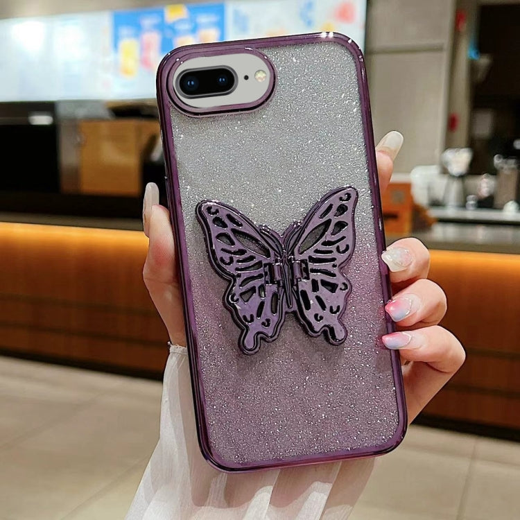 For iPhone 7 Plus / 8 Plus Electroplated Gradient Glitter 3D Butterfly TPU Phone Case