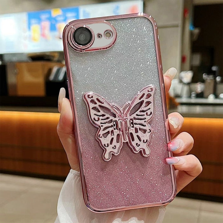 For iPhone 7 / 8 / SE 2022 Electroplated Gradient Glitter 3D Butterfly TPU Phone Case - Gradient Pink