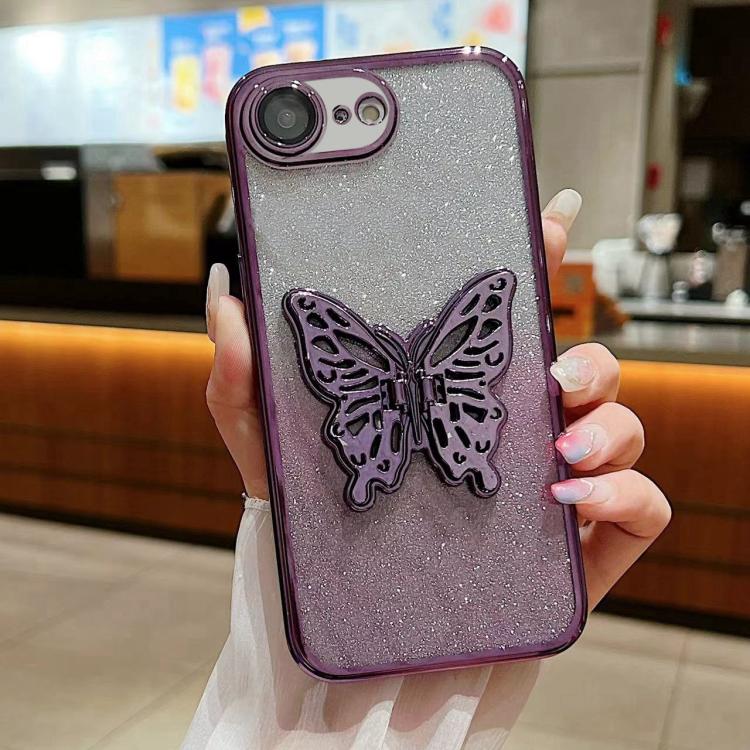 For iPhone 17e / 16e Electroplated Gradient Glitter 3D Butterfly TPU Phone Case