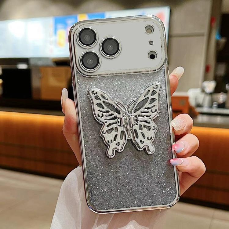 For iPhone 17 Pro Electroplated Gradient Glitter 3D Butterfly TPU Phone Case