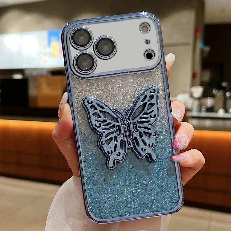 For iPhone 17 Pro Max Electroplated Gradient Glitter 3D Butterfly TPU Phone Case