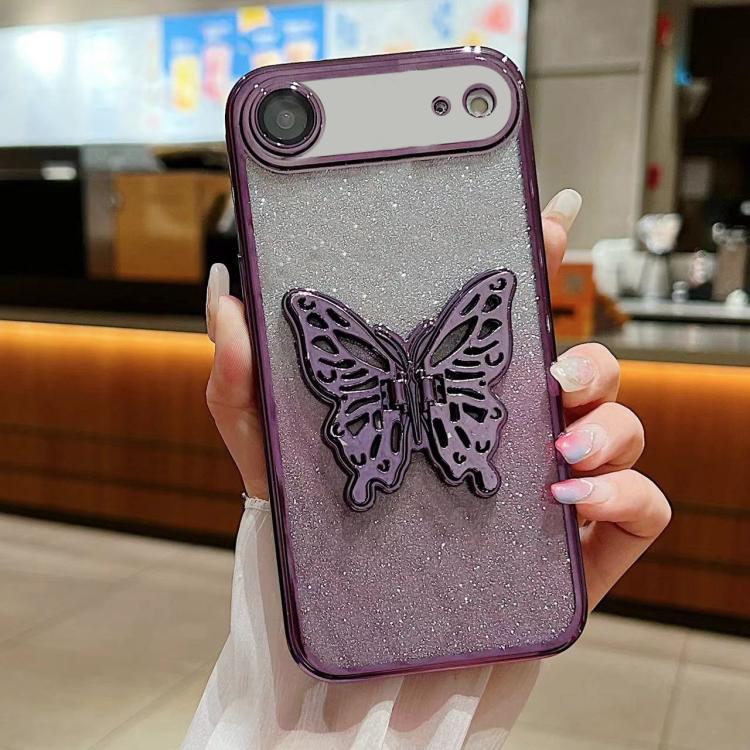 For iPhone Air Electroplated Gradient Glitter 3D Butterfly TPU Phone Case