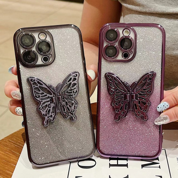 For iPhone X / XS Electroplated Gradient Glitter 3D Butterfly TPU Phone Case