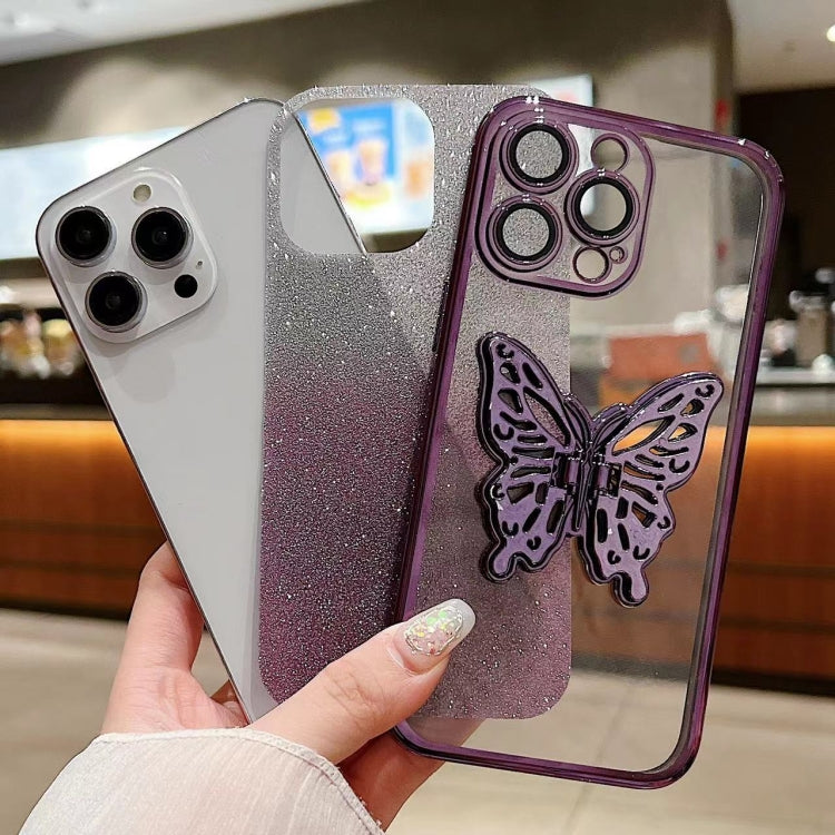 For iPhone 12 Pro Electroplated Gradient Glitter 3D Butterfly TPU Phone Case