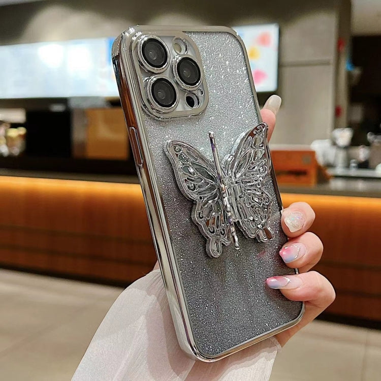 For iPhone XR Electroplated Gradient Glitter 3D Butterfly TPU Phone Case - Gradient Pink