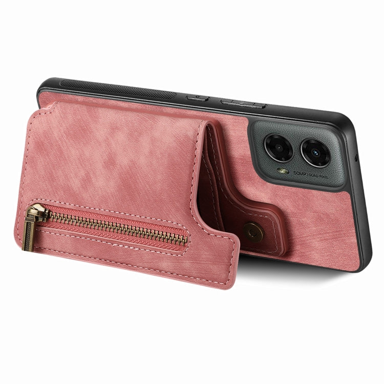For Motorola Moto G 2024 Retro Leather Zipper Wallet Back Phone Case