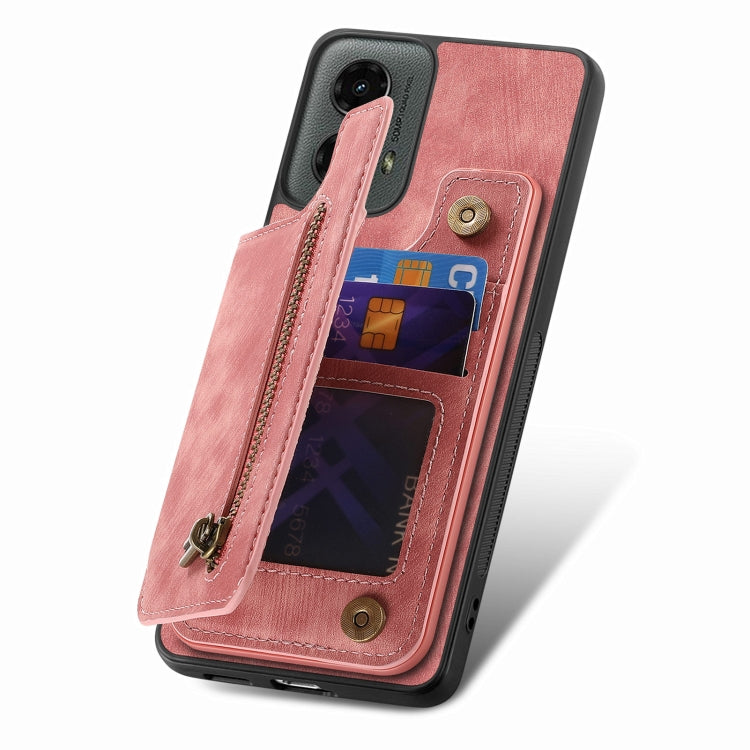 For Motorola Moto G 2024 Retro Leather Zipper Wallet Back Phone Case