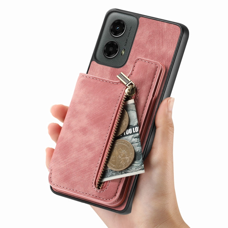 For Motorola Moto G 2024 Retro Leather Zipper Wallet Back Phone Case