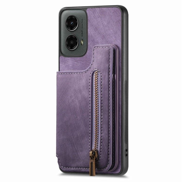 For Motorola Moto G 2024 Retro Leather Zipper Wallet Back Phone Case