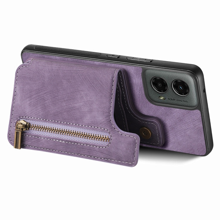 For Motorola Moto G 2024 Retro Leather Zipper Wallet Back Phone Case