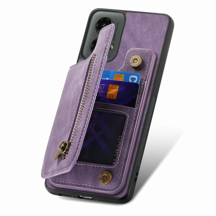 For Motorola Moto G 2024 Retro Leather Zipper Wallet Back Phone Case