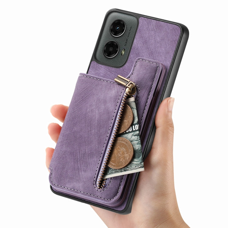 For Motorola Moto G 2024 Retro Leather Zipper Wallet Back Phone Case