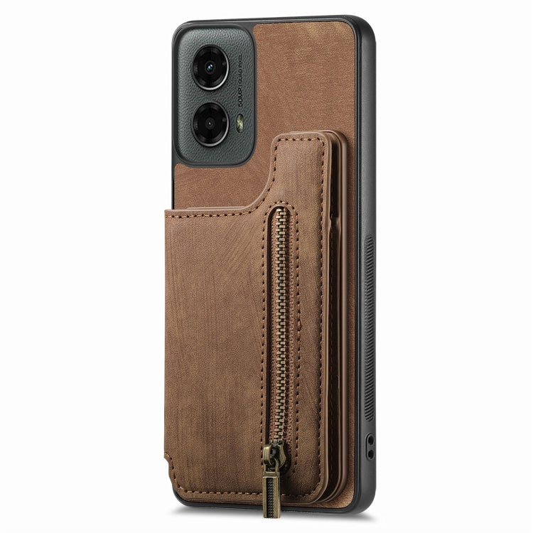 For Motorola Moto G 2024 Retro Leather Zipper Wallet Back Phone Case