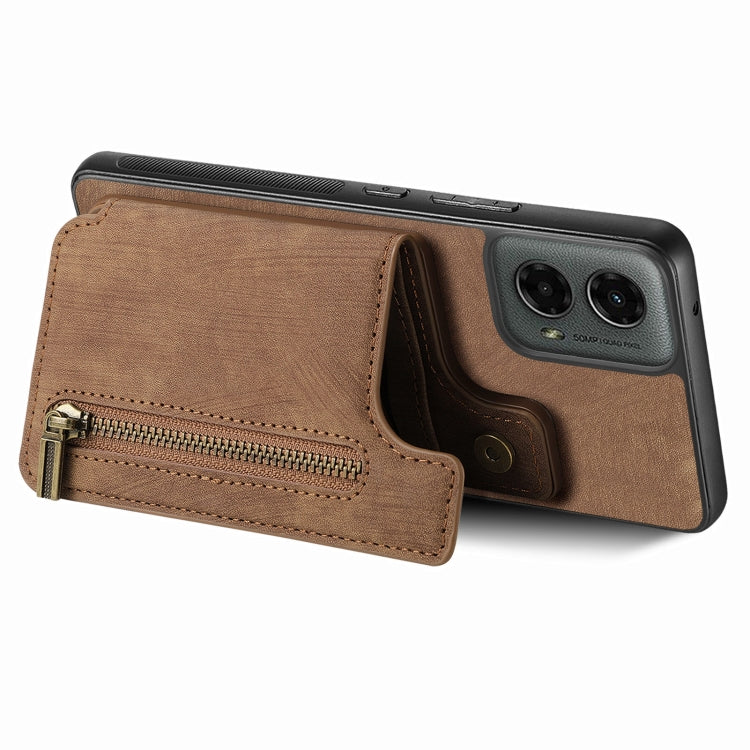 For Motorola Moto G 2024 Retro Leather Zipper Wallet Back Phone Case