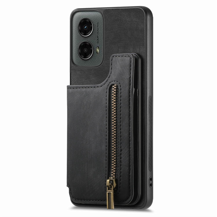 For Motorola Moto G 2024 Retro Leather Zipper Wallet Back Phone Case