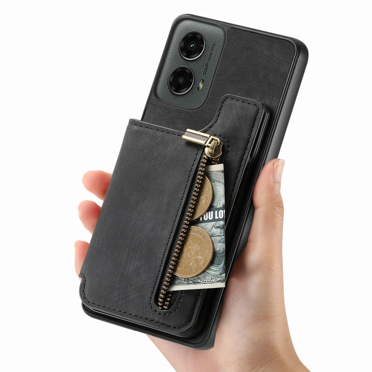 For Motorola Moto G 2024 Retro Leather Zipper Wallet Back Phone Case