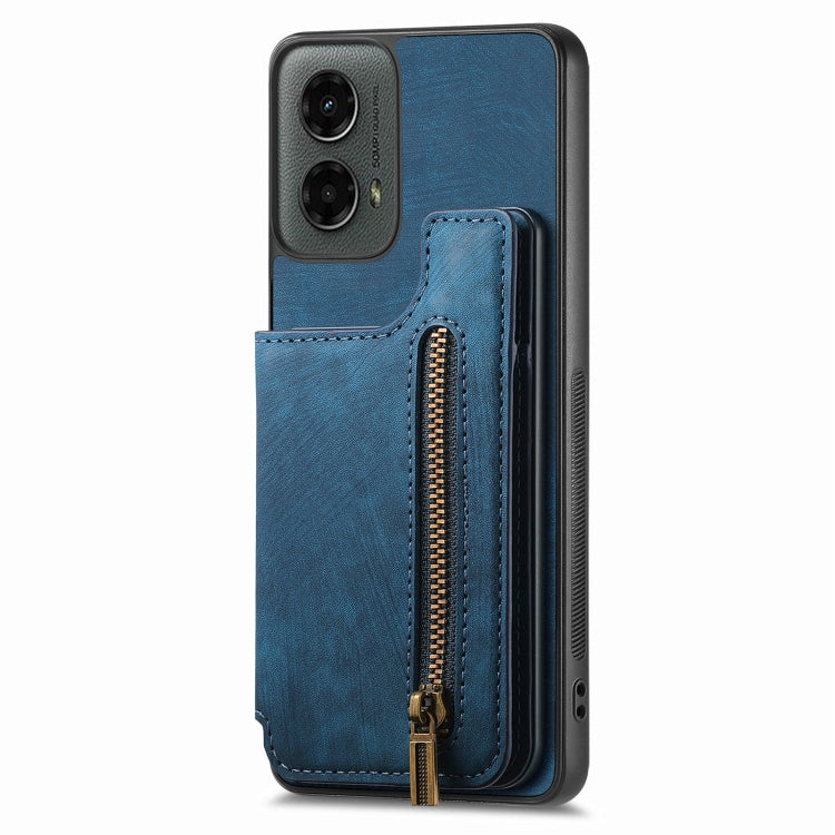 For Motorola Moto G 2024 Retro Leather Zipper Wallet Back Phone Case