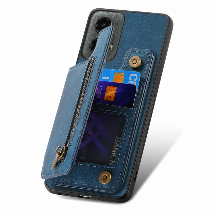 For Motorola Moto G 2024 Retro Leather Zipper Wallet Back Phone Case